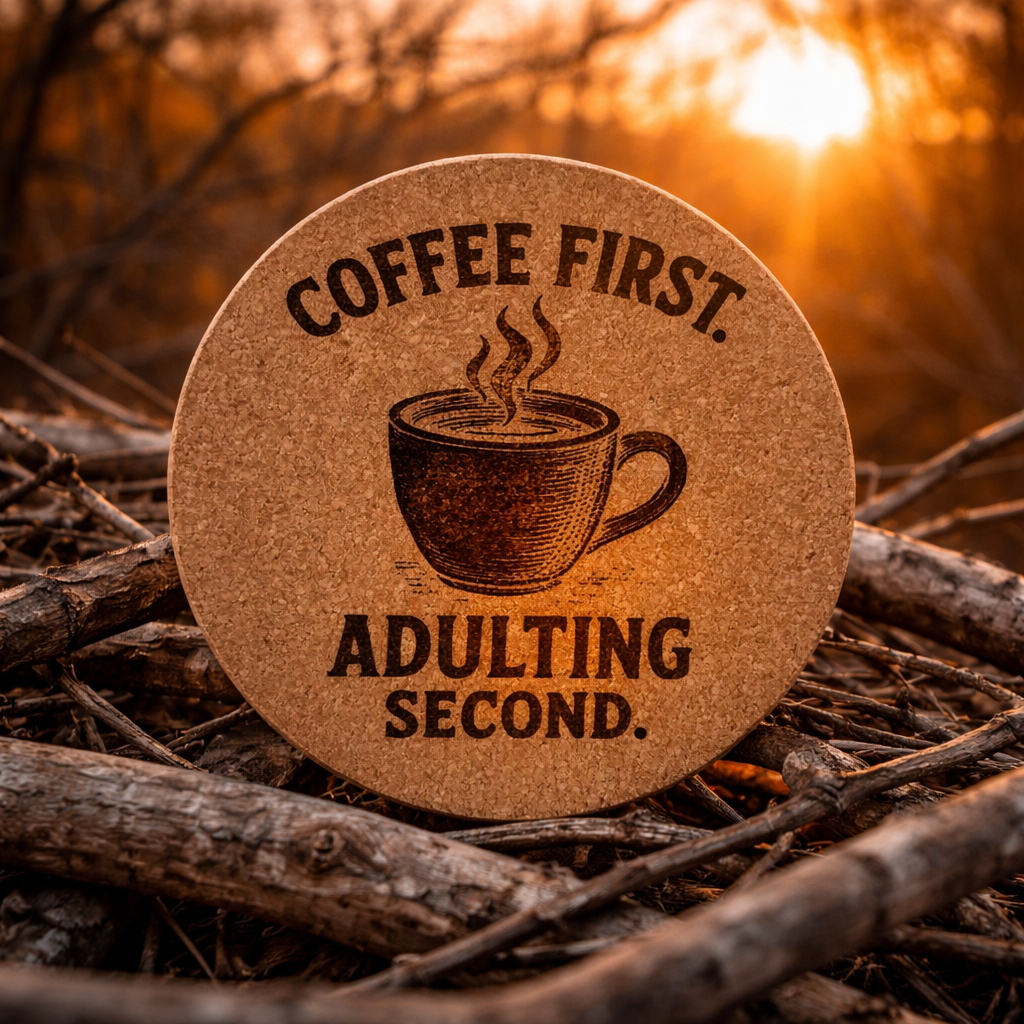 4 Inch Cork Coaster – Coffee First Adulting Second – Funny Coffee Gift – Coffee Lover Coaster