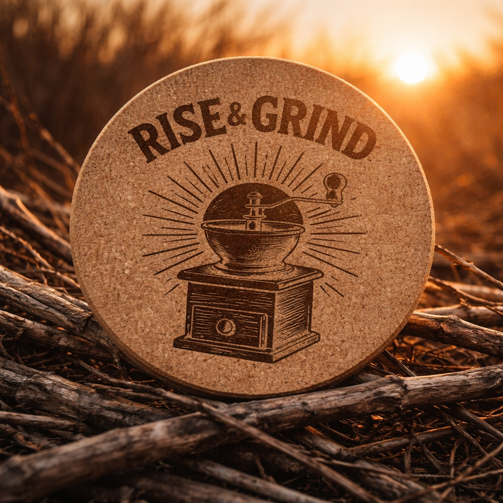 4 Inch Cork Coaster – Rise And Grind – Funny Coffee Gift – Coffee Lover Coaster