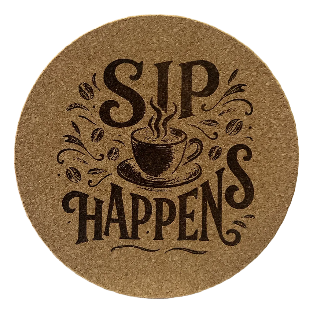 4 Inch Cork Coaster – Sip Happens – Funny Coffee Gift – Coffee Lover Coaster