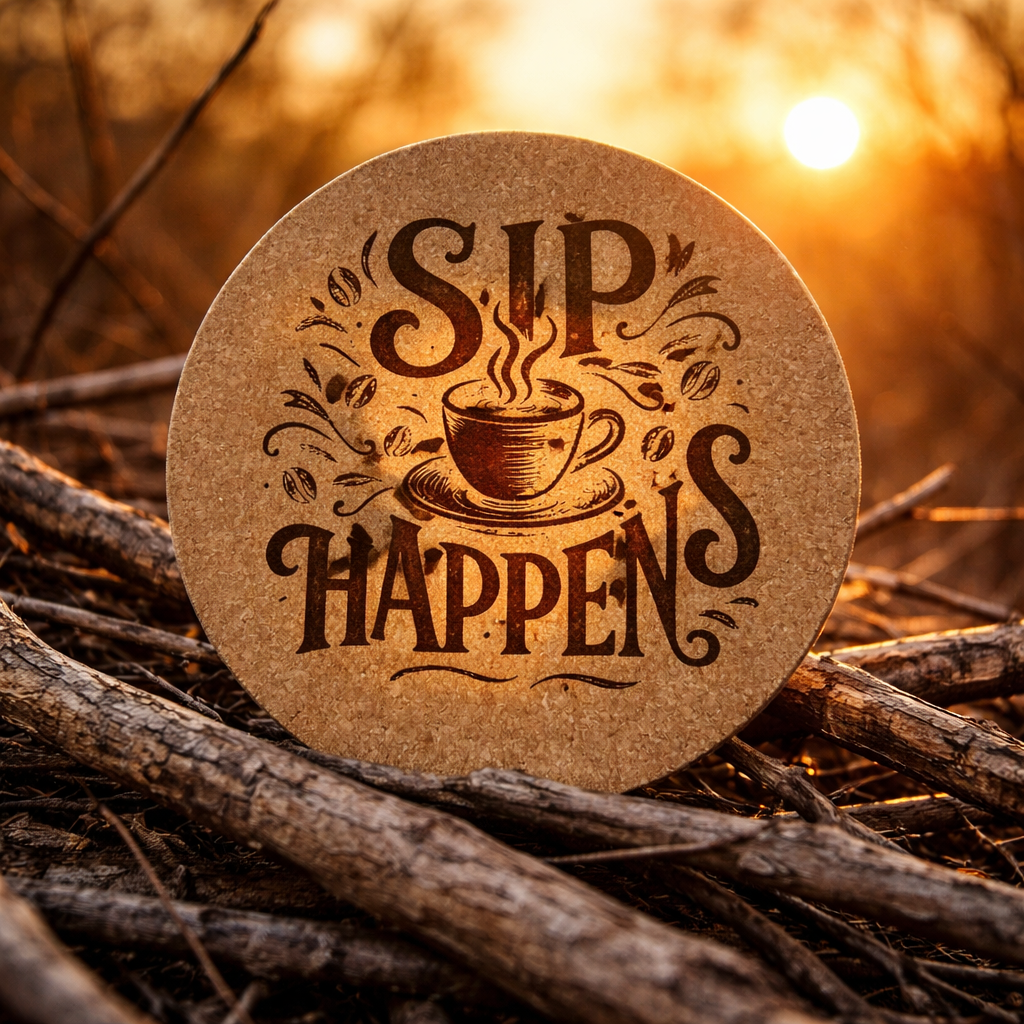 4 Inch Cork Coaster – Sip Happens – Funny Coffee Gift – Coffee Lover Coaster