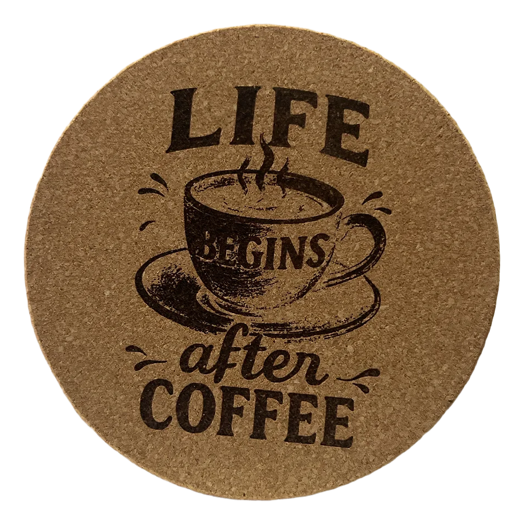 4 Inch Cork Coaster – Life Begins After Coffee – Coffee Lover Gift – Minimalist Coffee Coaster