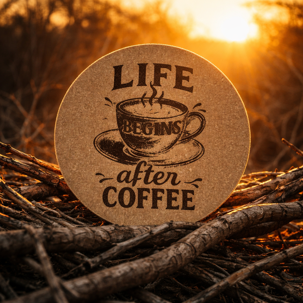 4 Inch Cork Coaster – Life Begins After Coffee – Coffee Lover Gift – Minimalist Coffee Coaster