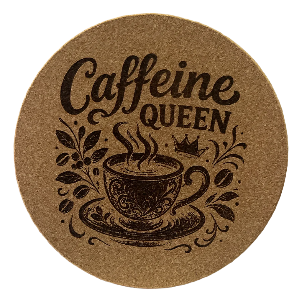 4 Inch Cork Coaster – Caffeine Queen – Funny Coffee Gift – Coffee Lover Coaster