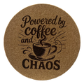 4 Inch Cork Coaster – Powered By Coffee And Chaos – Funny Coffee Gift – Coffee Lover Coaster