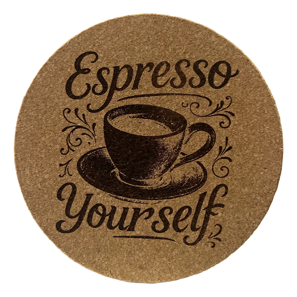 4 Inch Cork Coaster – Espresso Yourself – Funny Coffee Gift – Coffee Lover Coaster