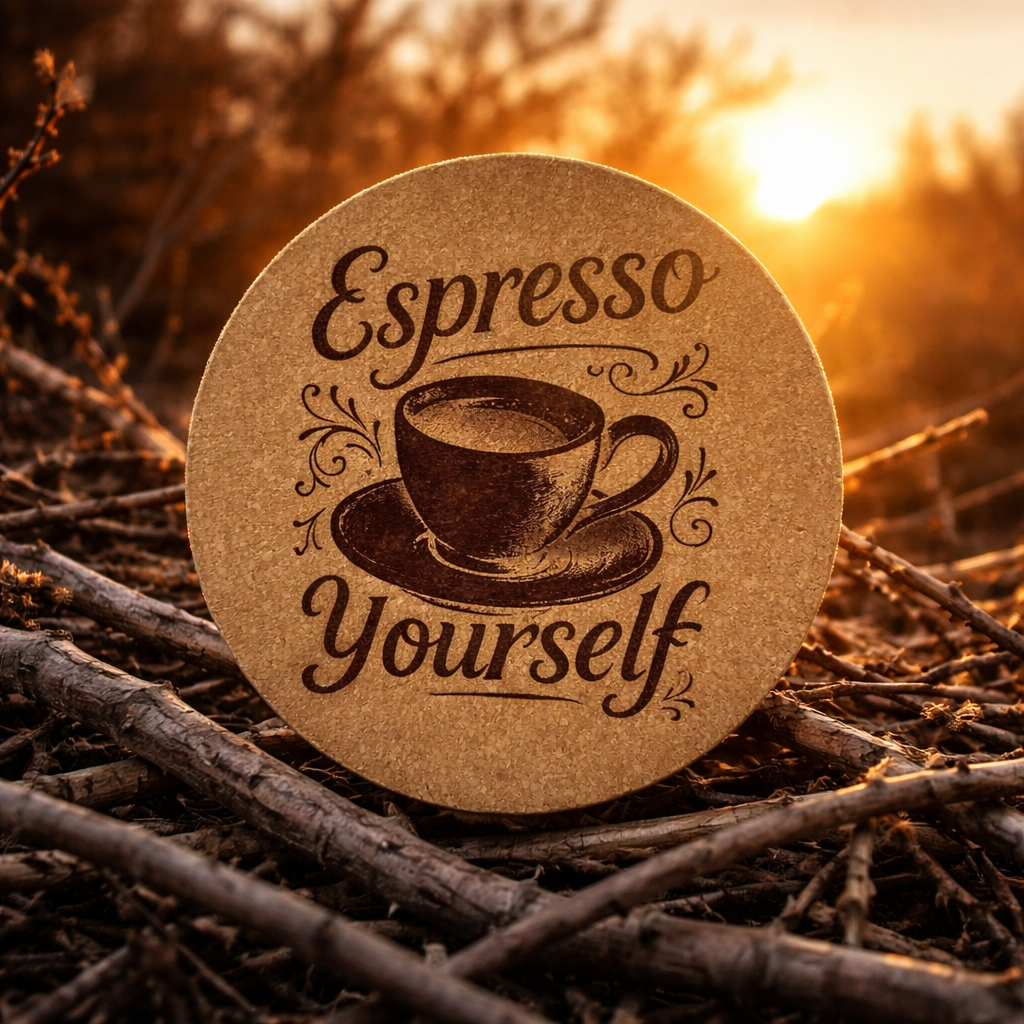 4 Inch Cork Coaster – Espresso Yourself – Funny Coffee Gift – Coffee Lover Coaster