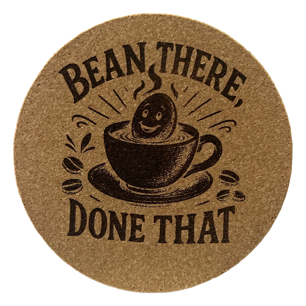 4 Inch Cork Coaster – Bean There Done That – Funny Coffee Gift – Coffee Lover Coaster