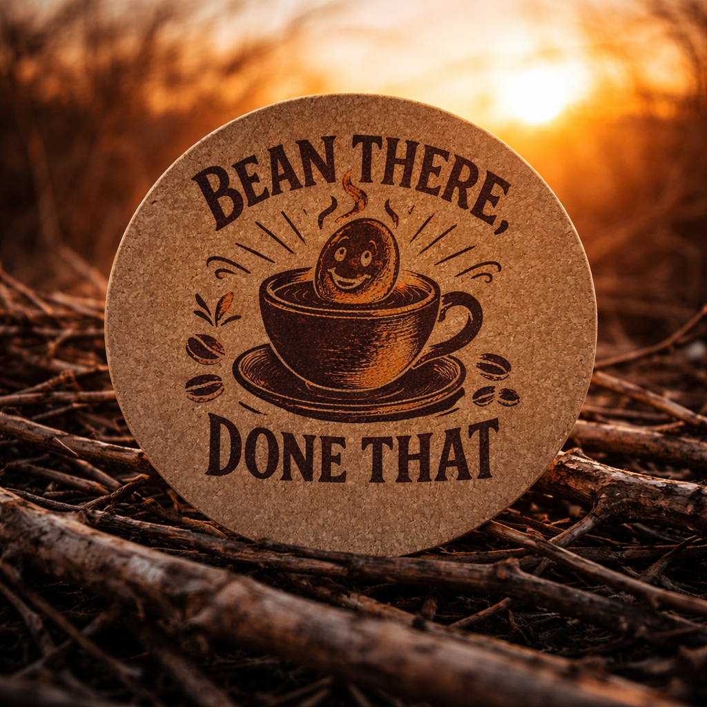 4 Inch Cork Coaster – Bean There Done That – Funny Coffee Gift – Coffee Lover Coaster