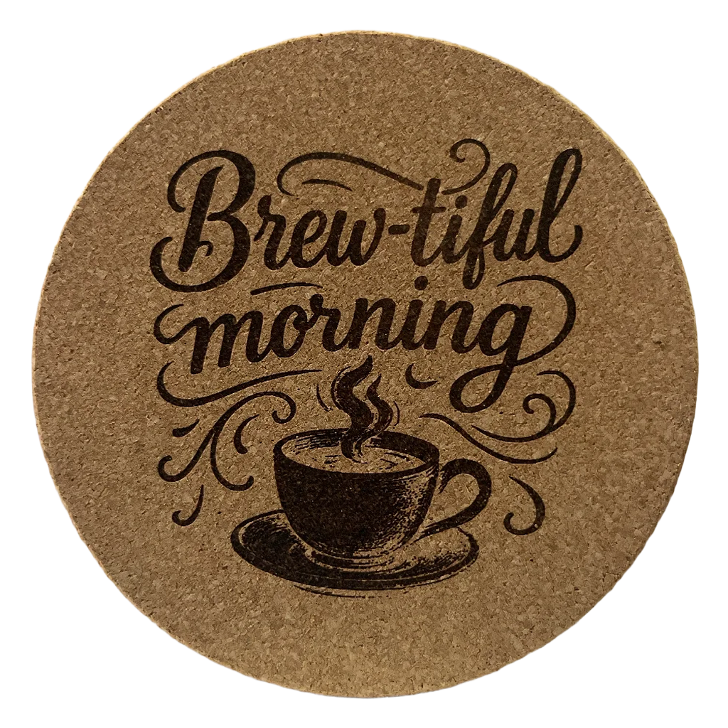 4 Inch Cork Coaster – Brewtiful Morning – Funny Coffee Gift – Coffee Lover Coaster