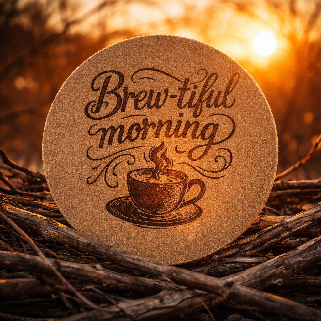4 Inch Cork Coaster – Brewtiful Morning – Funny Coffee Gift – Coffee Lover Coaster