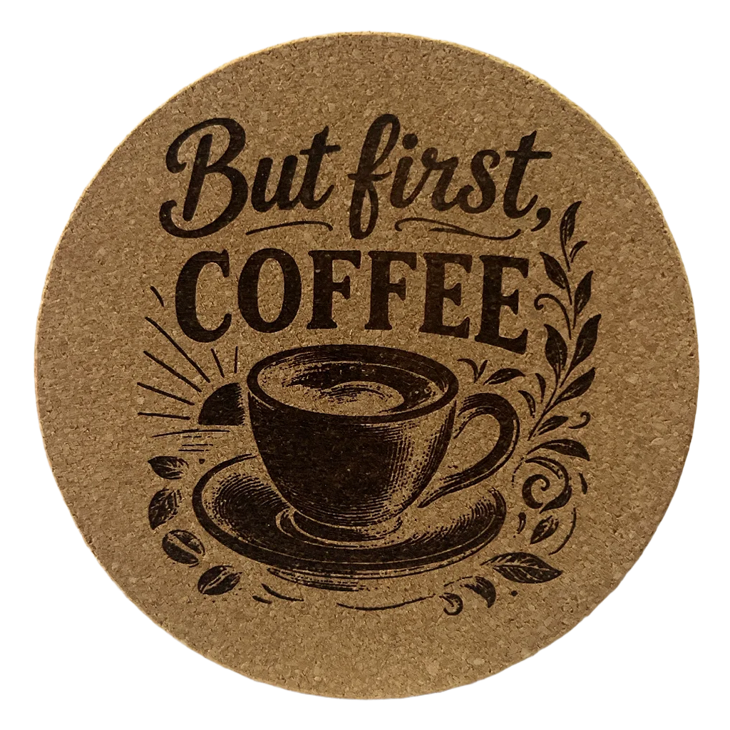 4 Inch Cork Coaster – But First Coffee – Funny Coffee Gift – Coffee Lover Coaster