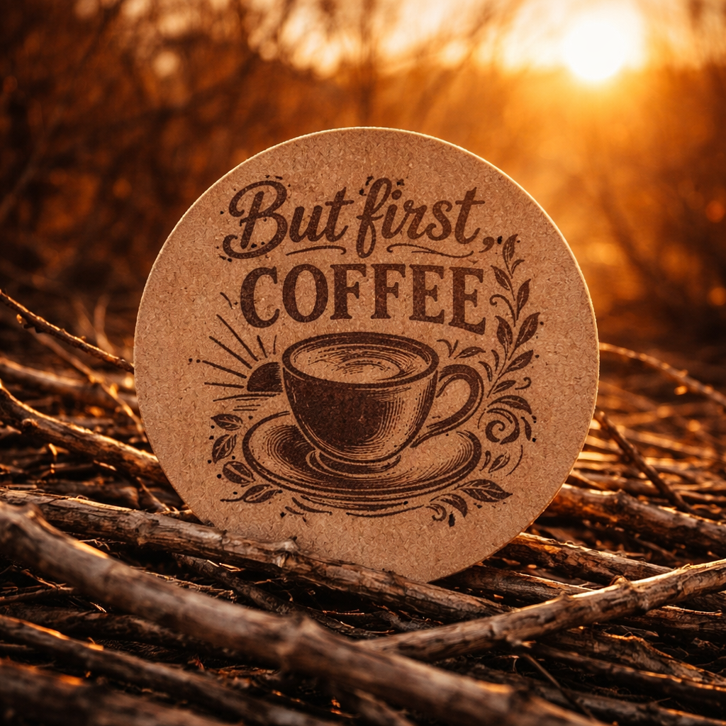 4 Inch Cork Coaster – But First Coffee – Funny Coffee Gift – Coffee Lover Coaster