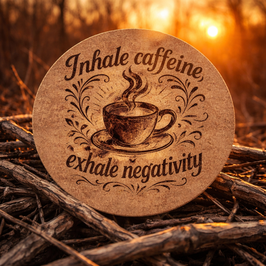 4 Inch Cork Coaster – Inhale Caffeine Exhale Negativity – Coffee Lover Gift – Inspirational Coffee Coaster