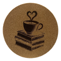 4 Inch Cork Coaster – Coffee Cup With Heart On Books Design – Coffee Lover Gift – Book Lover Coaster