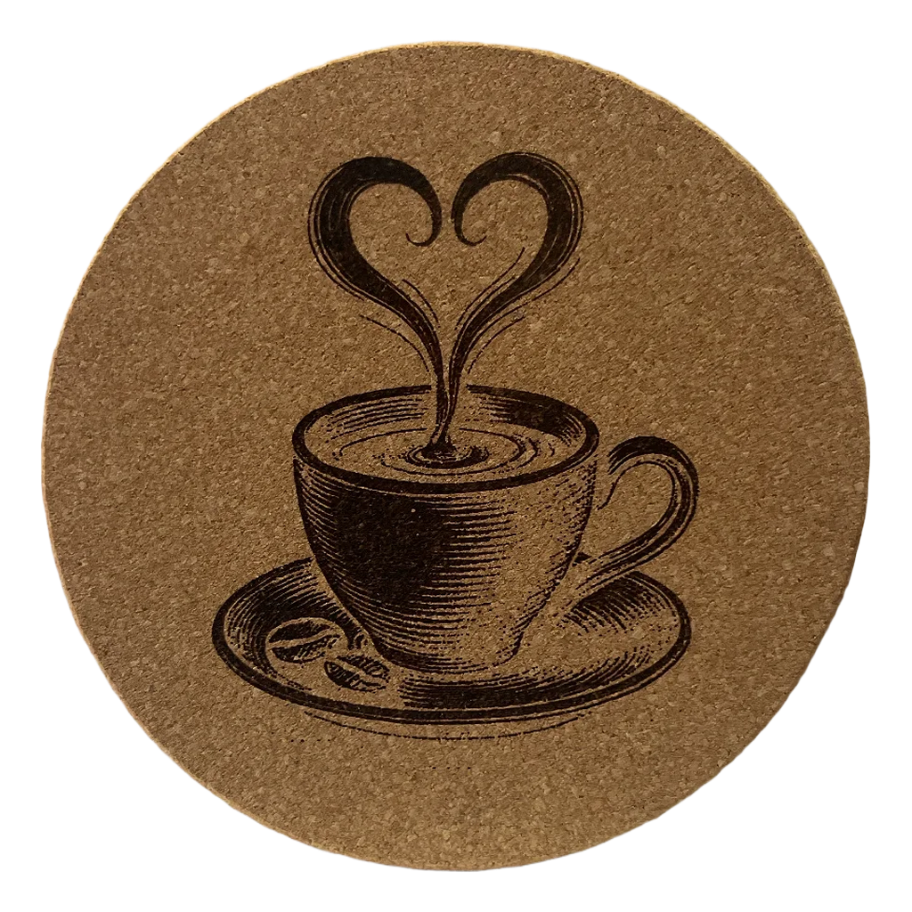4 Inch Cork Coaster – Coffee Cup With Heart Steam Design – Coffee Lover Gift – Cute Coffee Coaster