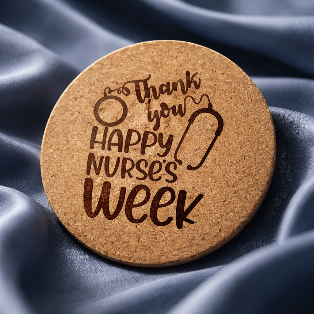 4 inch cork coaster – Thank You Happy  Nurses Week- Nurse theme