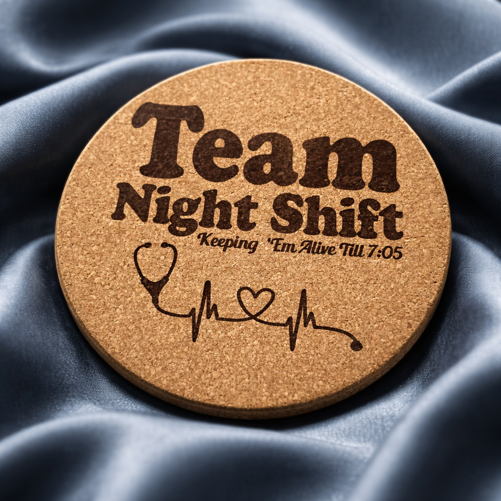 4 Inch Cork Coaster – Team Night Shift – Night Shift Nurse Gift – RN Humor Coaster