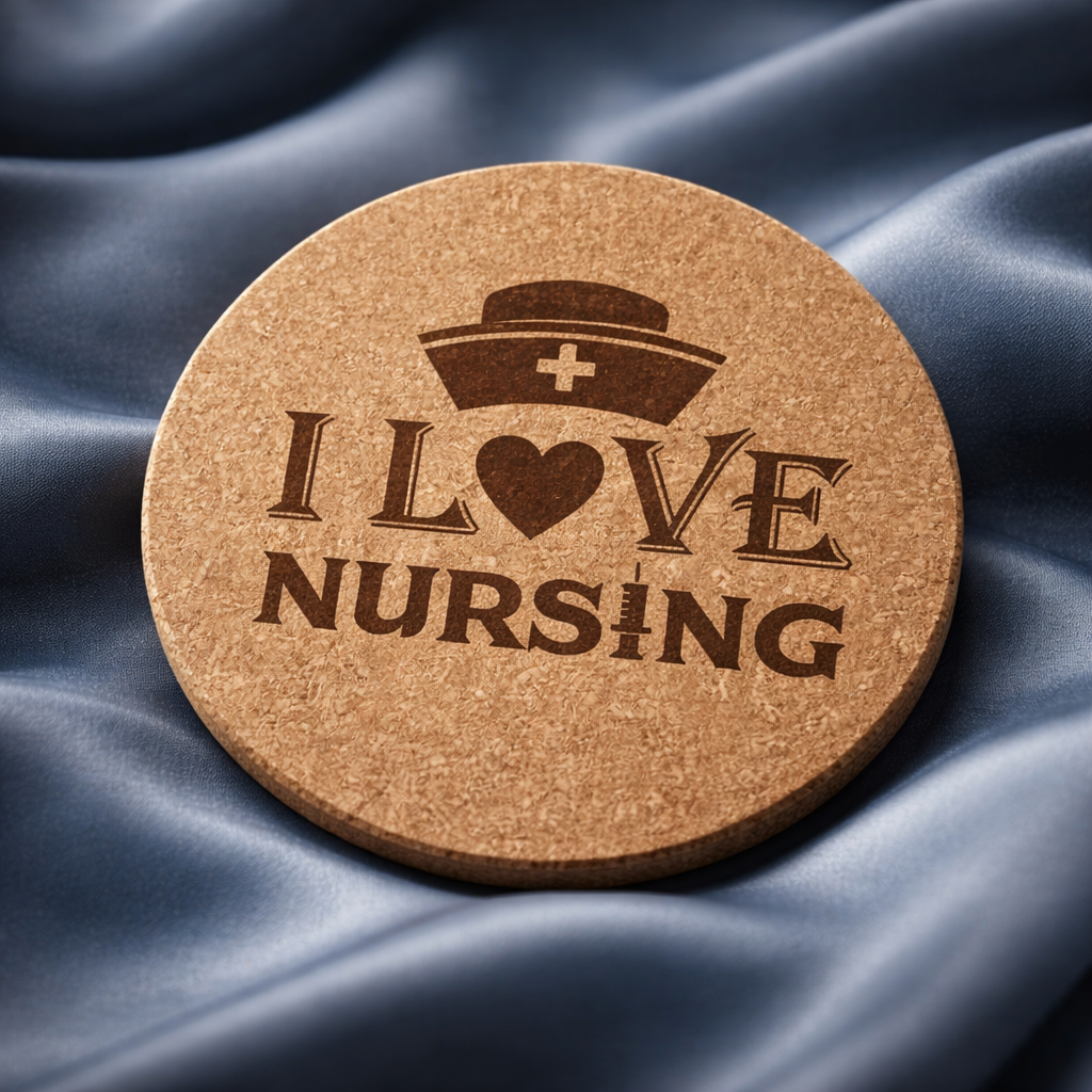 4 inch cork coaster – I Love Nursing - Nurse theme