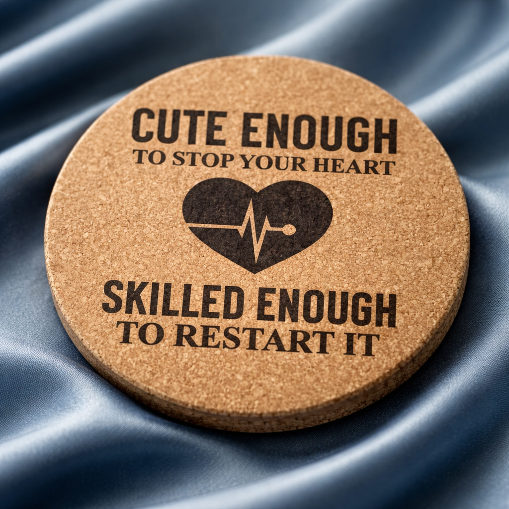 4 Inch Cork Coaster – Cute Enough To Stop Your Heart Skilled Enough To Restart It – Nurse Gift