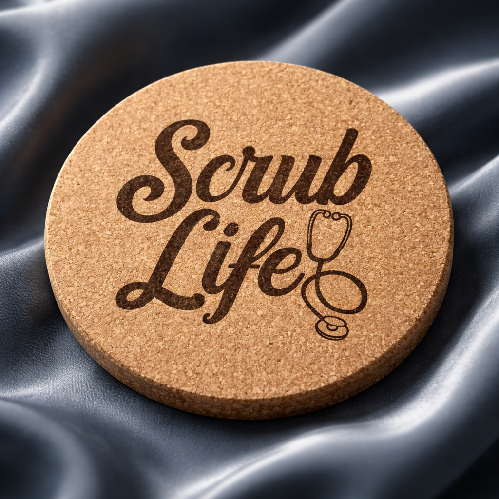 4 inch cork coaster – Scrub Life - Nurse theme