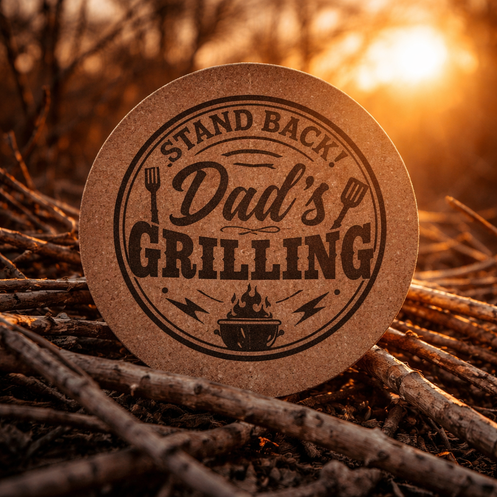 4 inch cork coaster – Stand Back Dad's Grilling - Dad theme