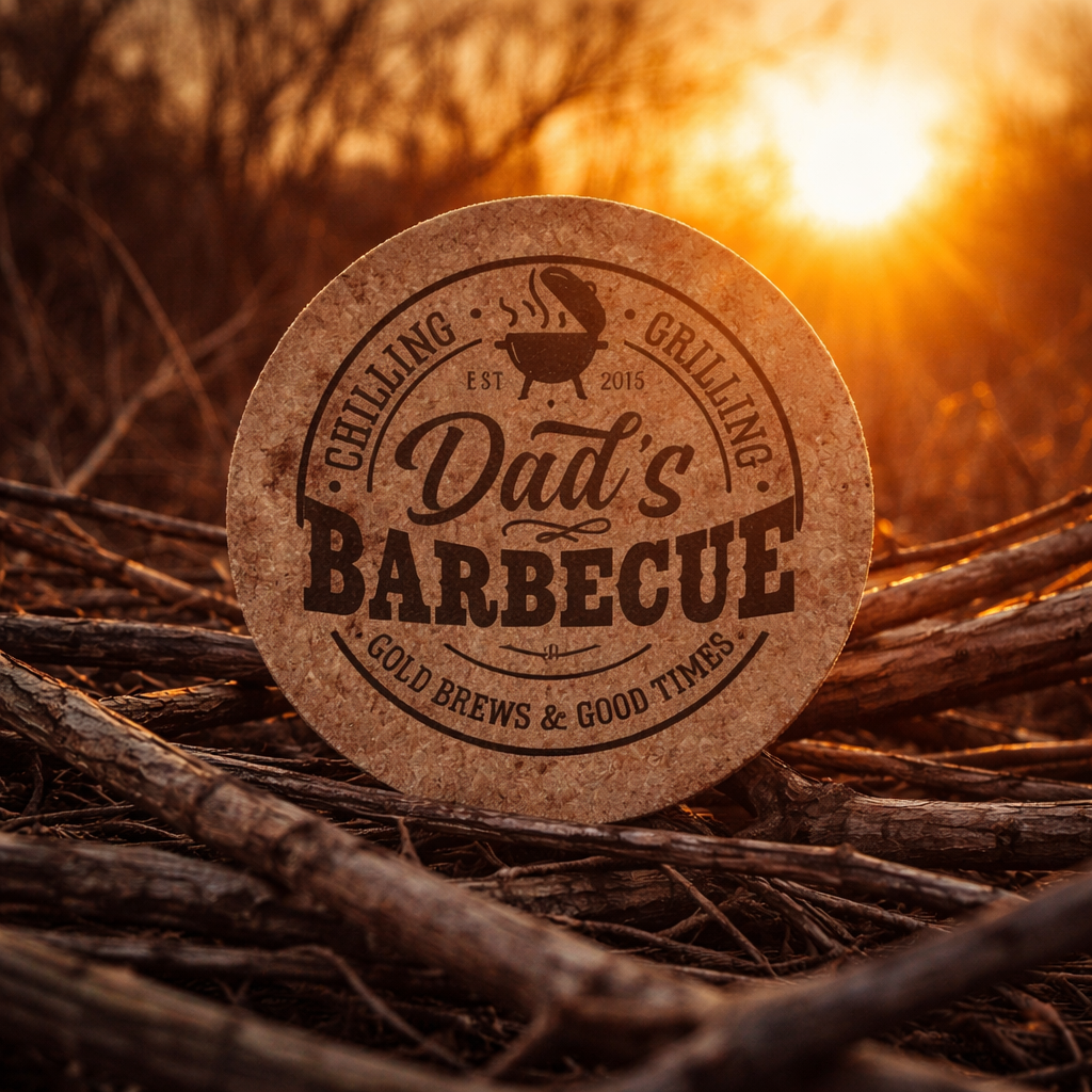 4 inch cork coaster – Dad's Barbecue Cold Brew and Good Times- Dad theme