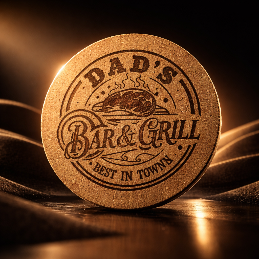 4 inch cork coaster – Dad's Bar and Grill Best In Town- Dad theme