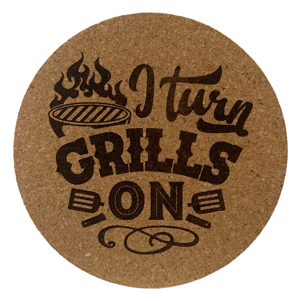 4 inch cork coaster – I Turn Grills On – Barbecue and Grilling theme