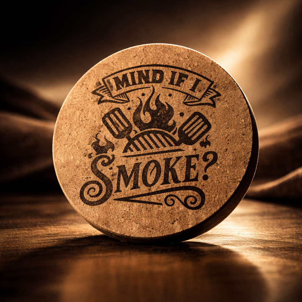 4 inch cork coaster – Mind If I Smoke – Barbecue and Grilling theme