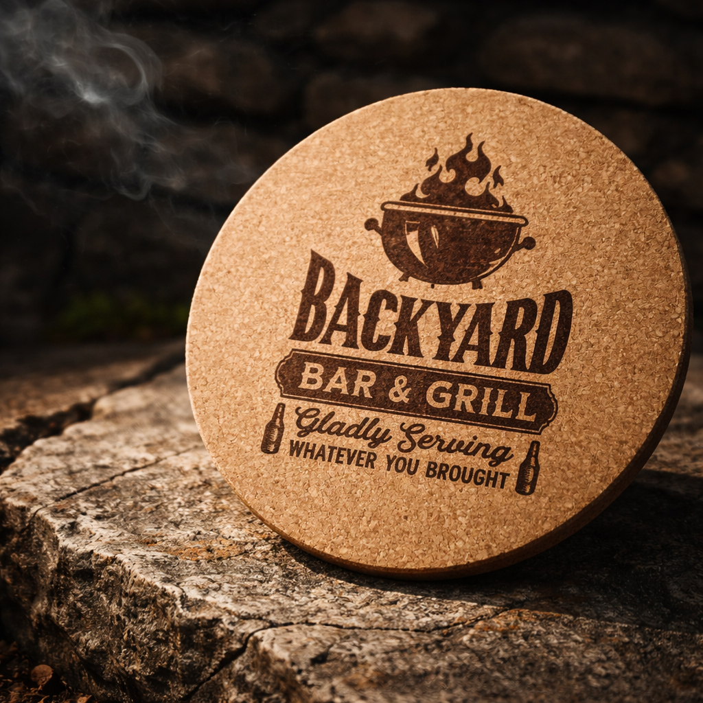 4 inch cork coaster – Backyard Bar and Grill – Barbecue and Grilling theme