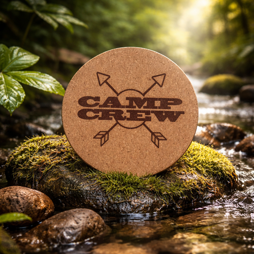 4 inch cork coaster – Camp Crew – Camping theme