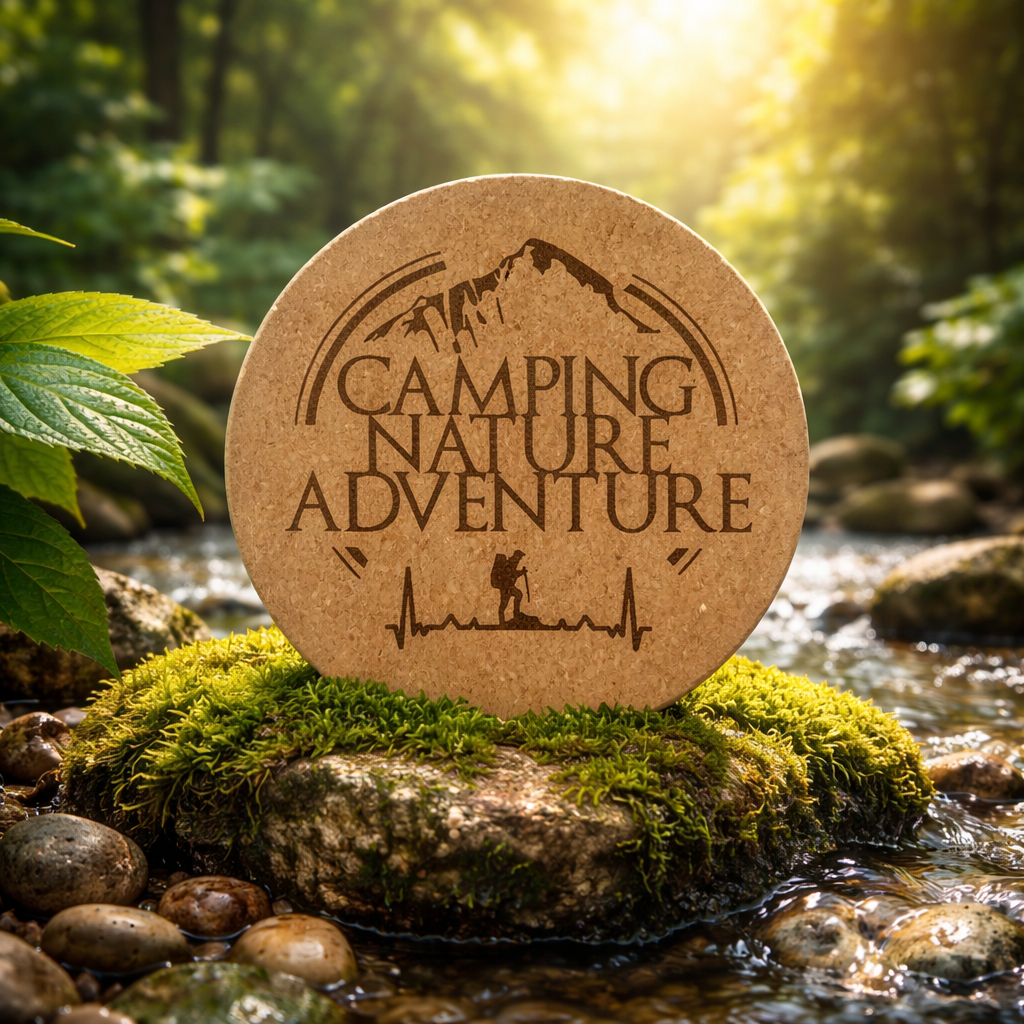 4 inch cork coaster – Camping Nature Adventure – Camping theme