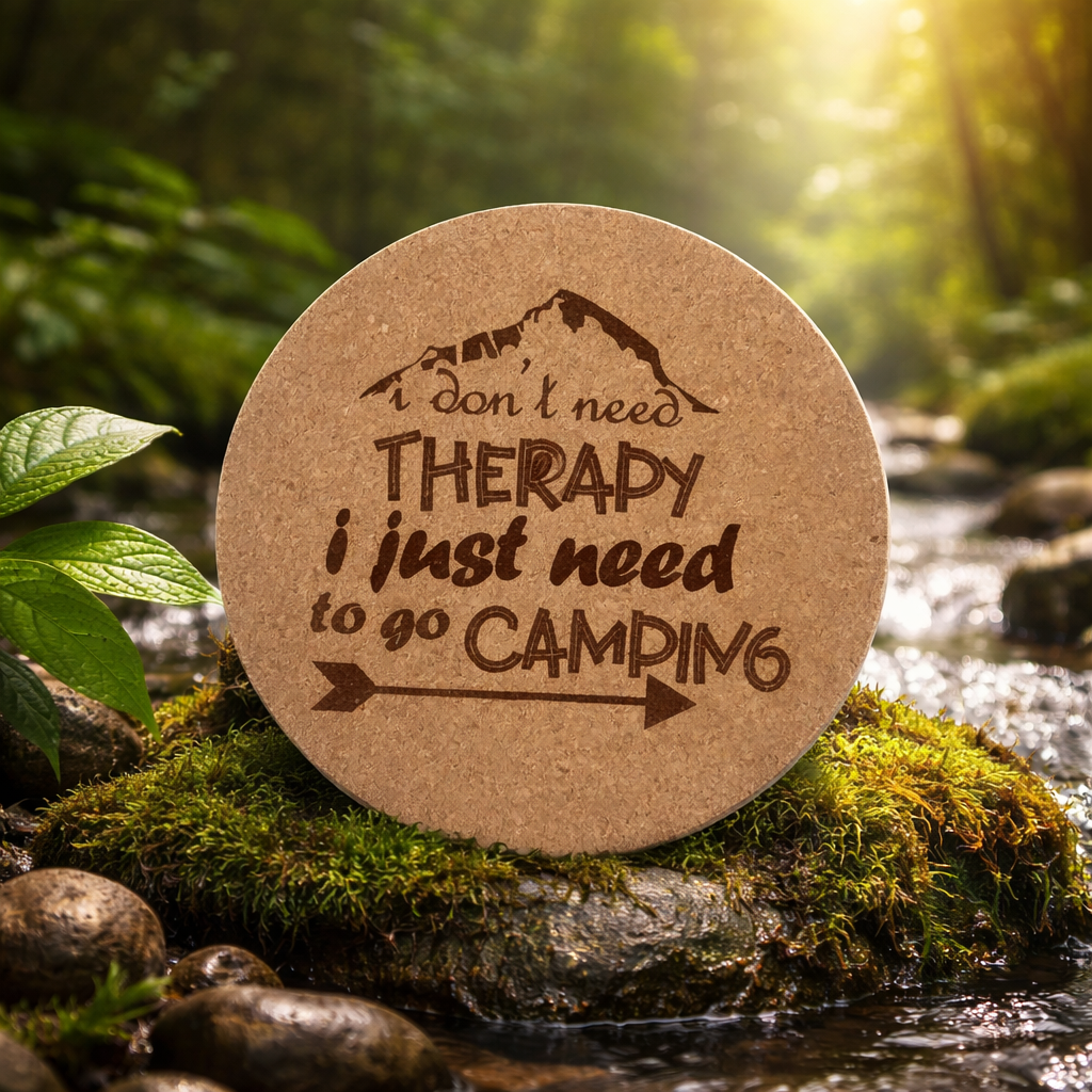 4 inch cork coaster – I Don't Need Therapy I Just Need To Go Camping – Camping theme