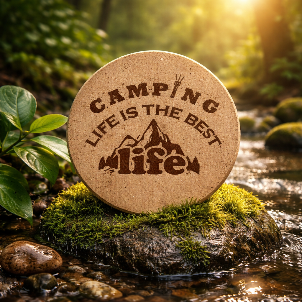 4 inch cork coaster – Camping Life Is the Best Life – Camping theme
