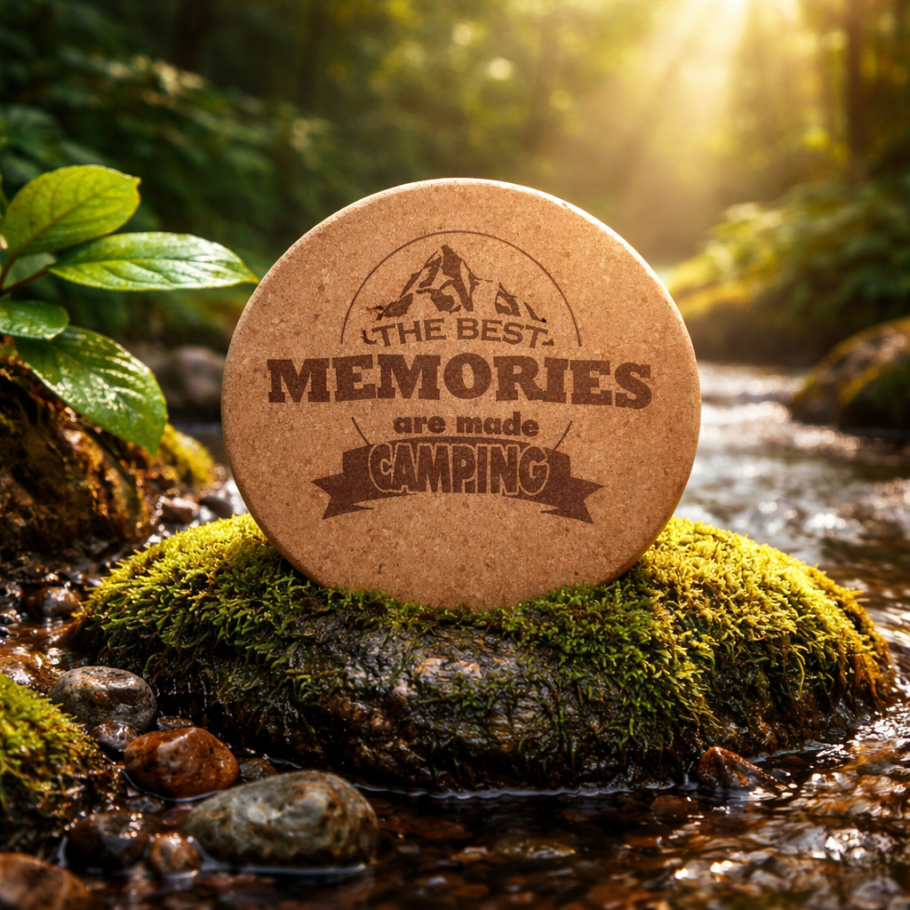 4 inch cork coaster – The Best Memories Are Made Camping – Camping theme