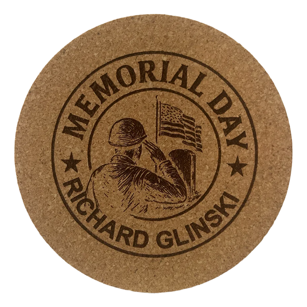 4 inch cork coaster – Memorial Day Personalized– Military Tribute theme