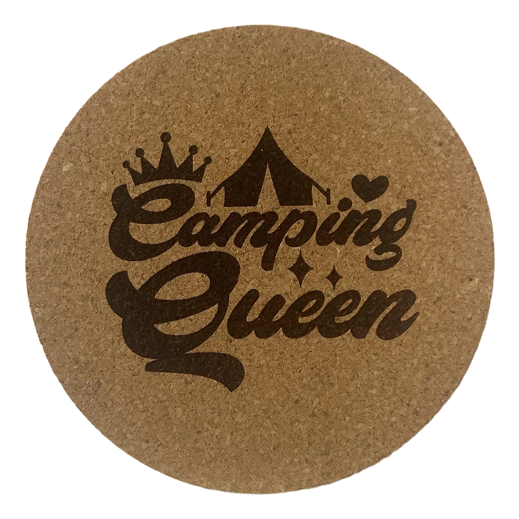 4 inch cork coaster – Camping Queen – Camping theme