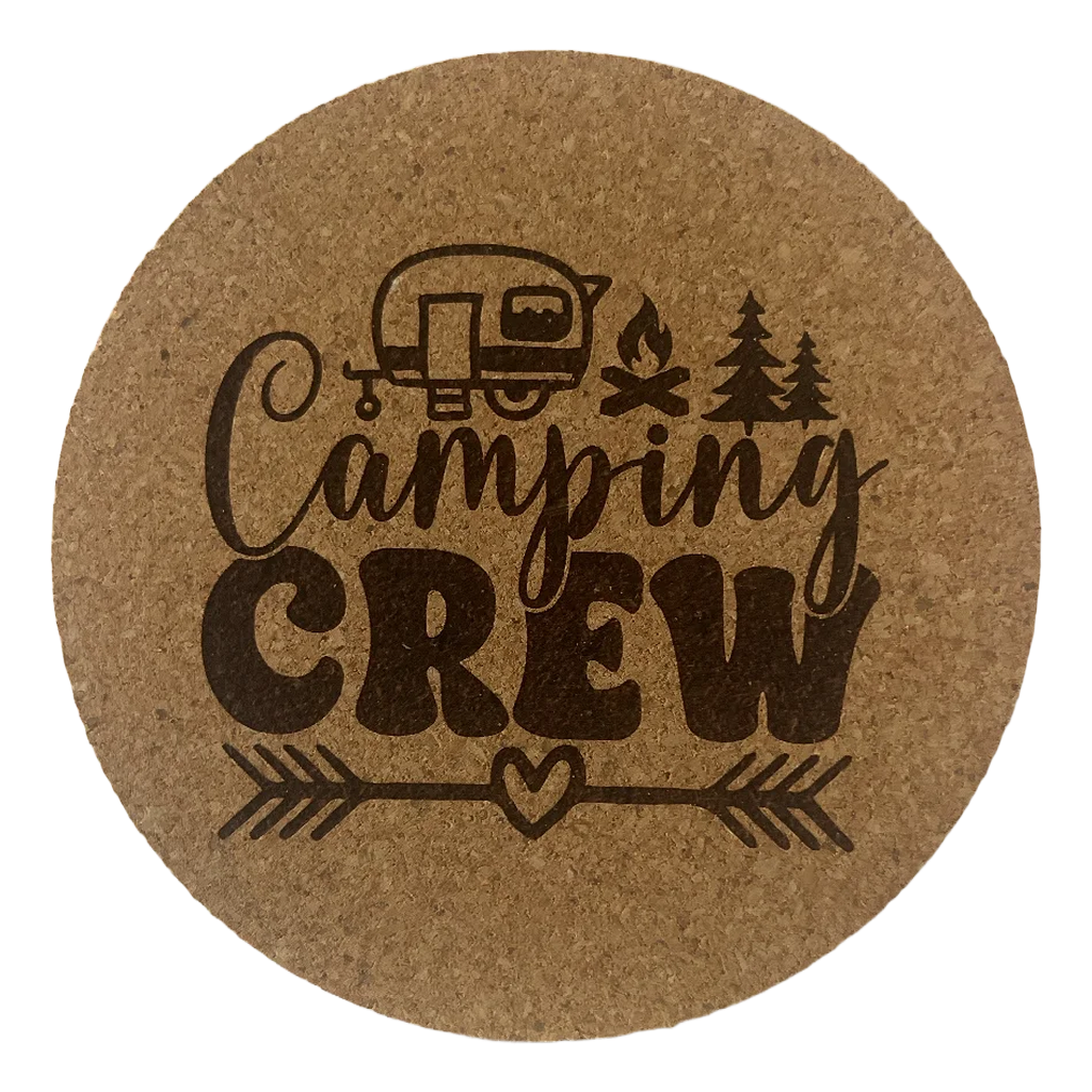 4 inch cork coaster – Camping Crew – Camping theme