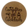 4 inch cork coaster – Campfires and Cocktails – Camping theme