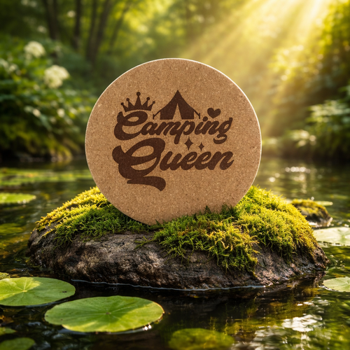 4 inch cork coaster – Camping Queen – Camping theme