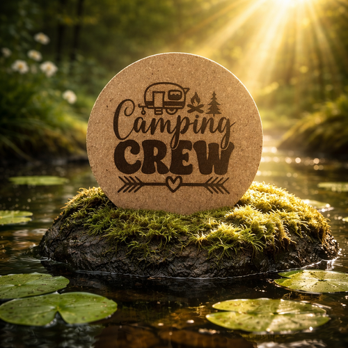 4 inch cork coaster – Camping Crew – Camping theme