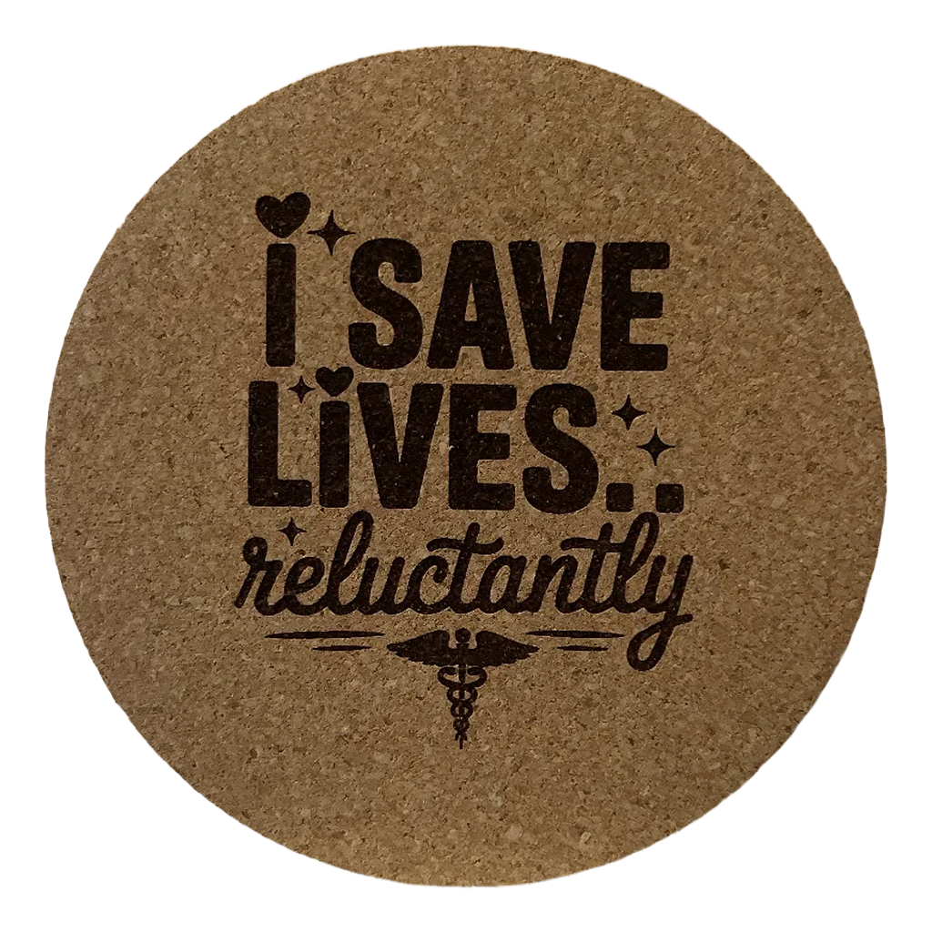 4 inch cork coaster – I Save Lives Reluctantly – Nurse theme