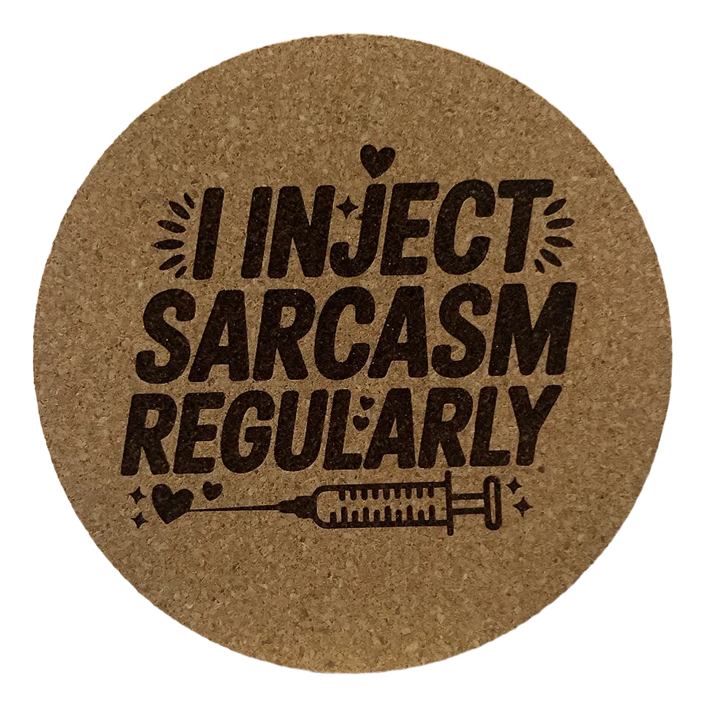 4 Inch Cork Coaster – Inject Sarcasm Regularly – Funny Nurse Gift – RN Humor Coaster