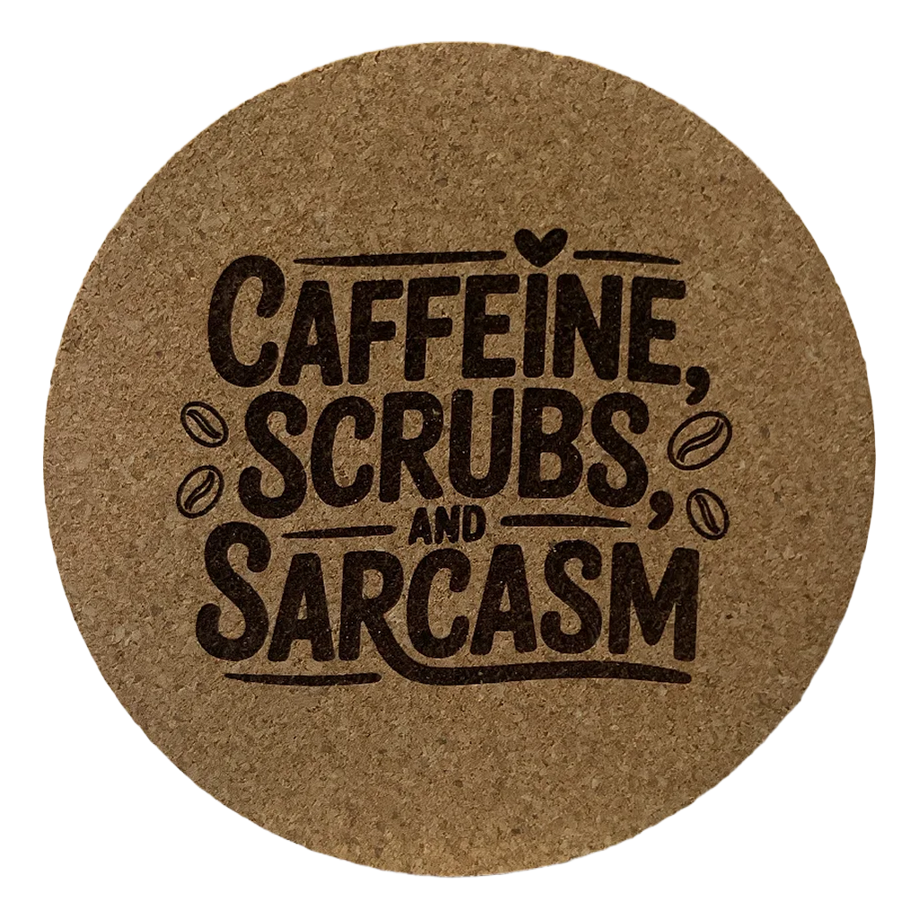 4 inch cork coaster – Caffeine Scrubs And Sarcasm – Nurse theme
