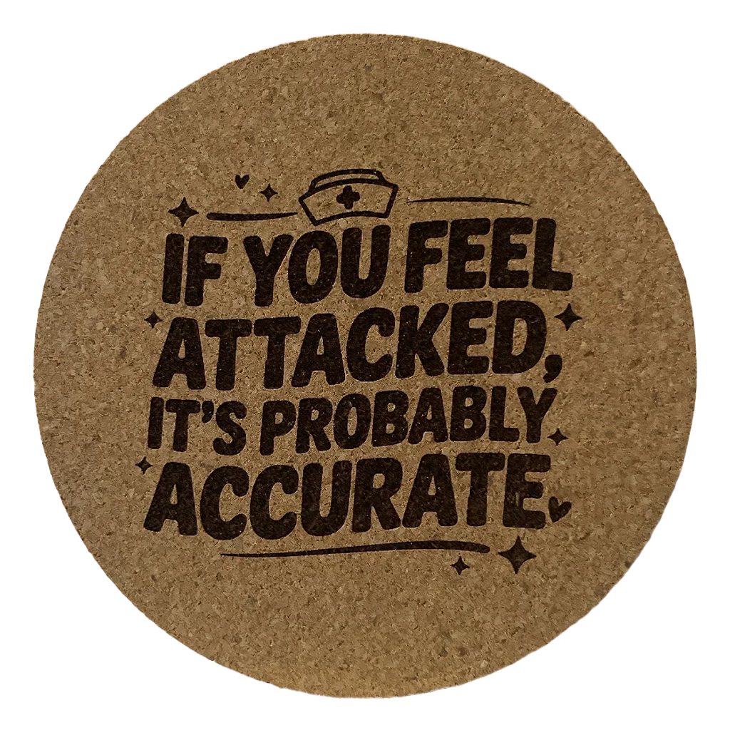 4 inch cork coaster – If You Feel Attacked It's Probably Accurate – Nurse theme