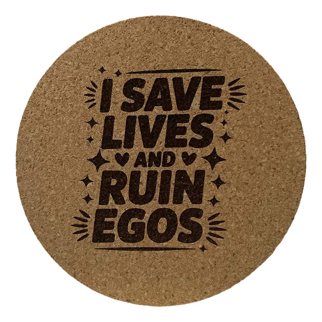 4 inch cork coaster – I Save Lives And Ruin Egos – Nurse theme