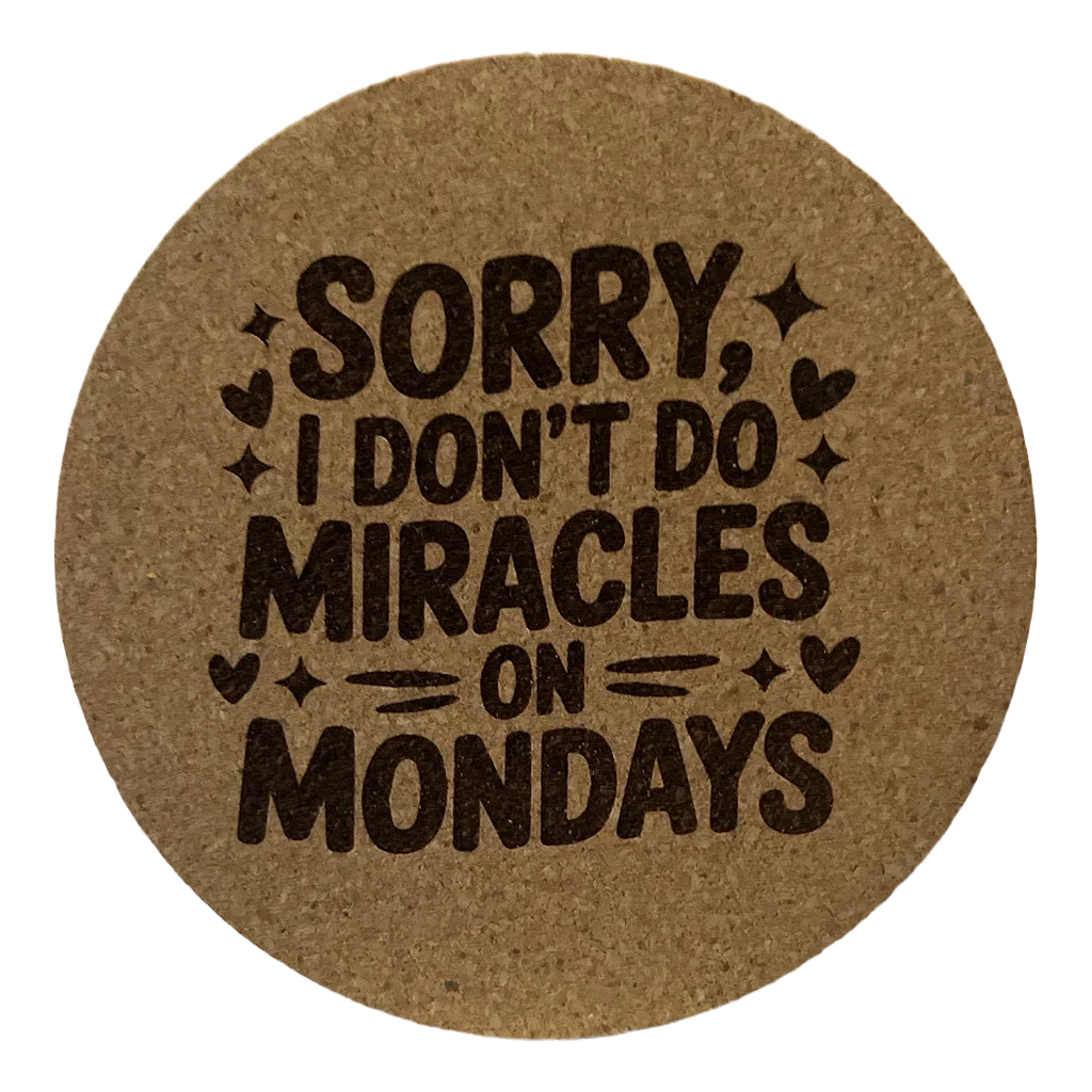 4 Inch Cork Coaster – Sorry I Don’t Do Miracles On Mondays – Funny Nurse Gift
