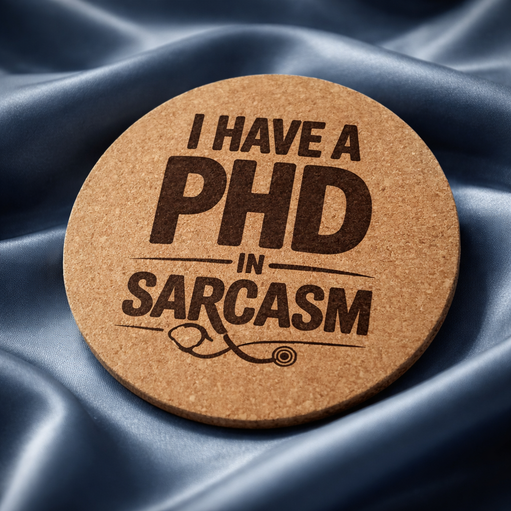 4 Inch Cork Coaster – I Have A PhD In Sarcasm – Funny Nurse Humor Gift