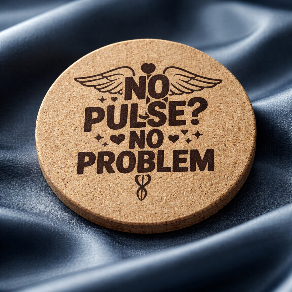 4 Inch Cork Coaster – No Pulse No Problem – Dark Humor Nurse Gift – RN Coaster