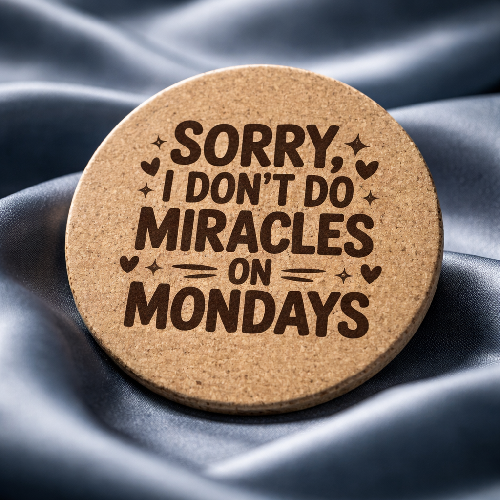 4 Inch Cork Coaster – Sorry I Don’t Do Miracles On Mondays – Funny Nurse Gift